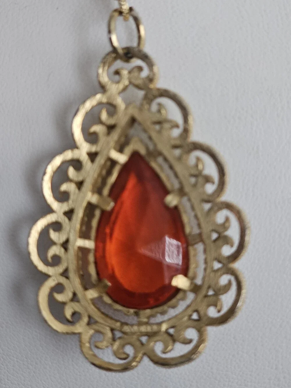 Vintage Avon Gold-Tone Necklace with Red Teardrop Pendant